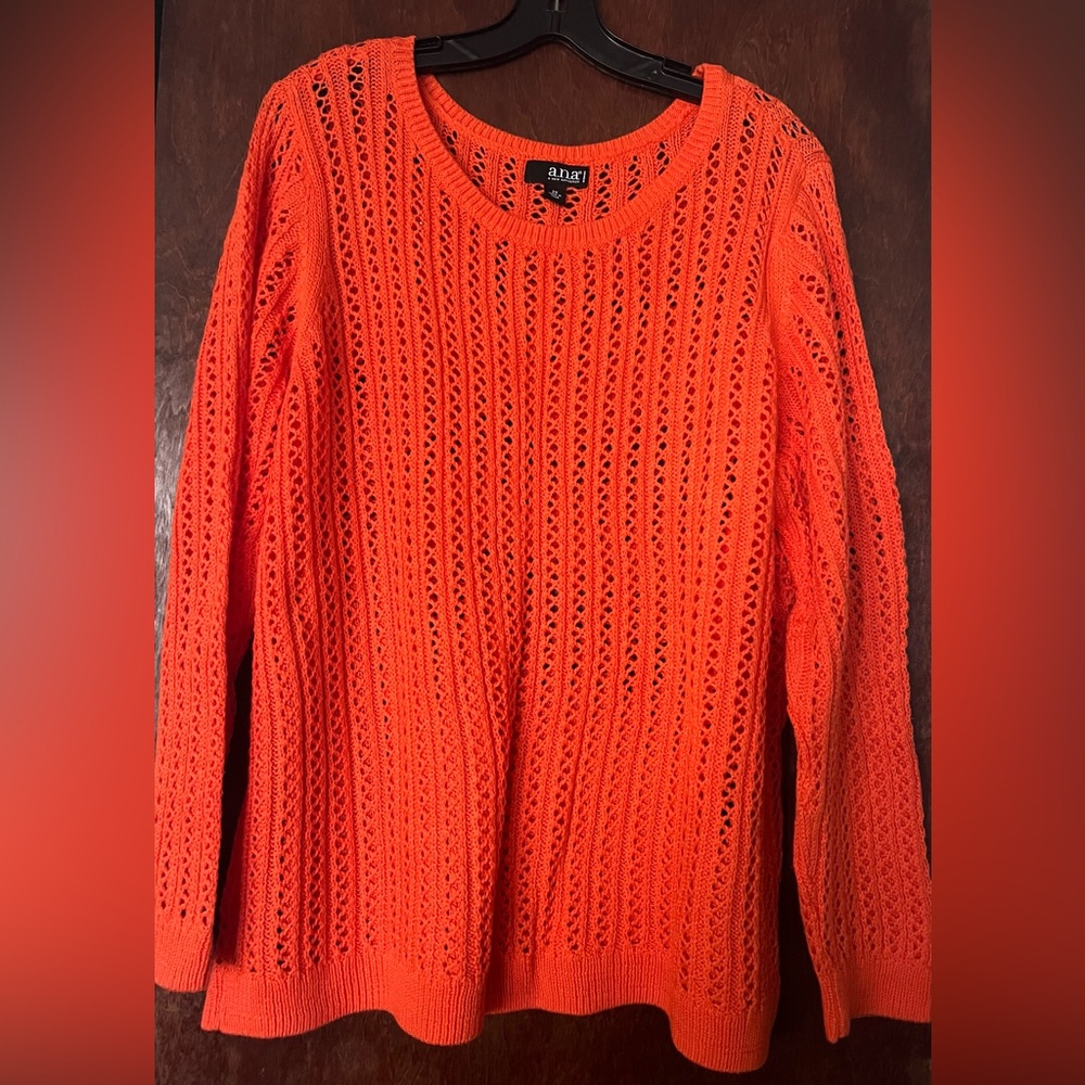 a.n.a vibrant Orange Crew Neck Cable Knit Sweater LIKE NEW